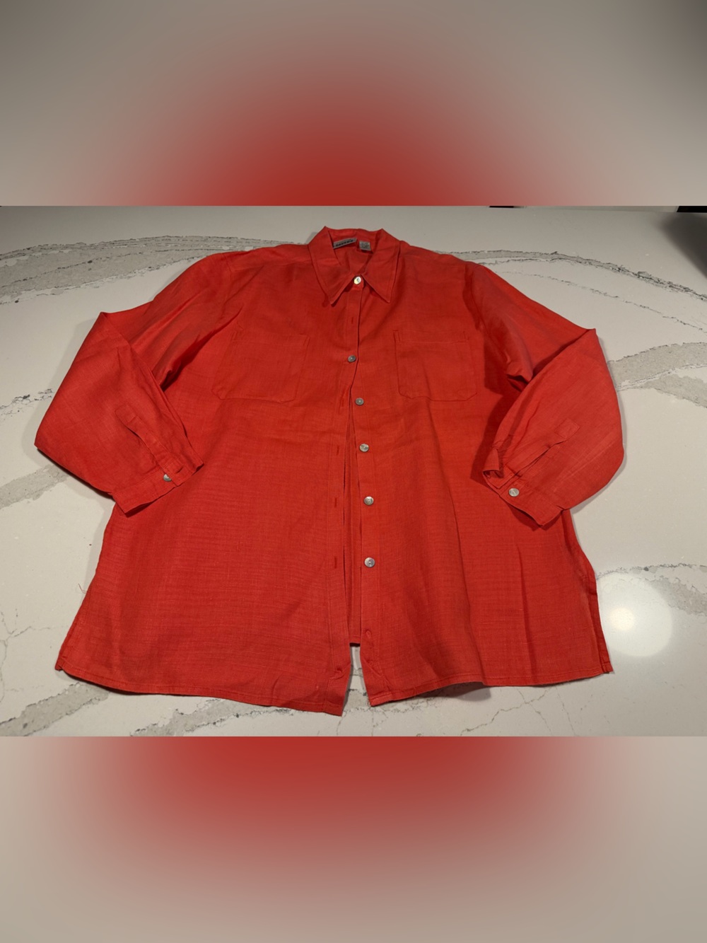 Chico’s Design 100% linen orange coral button down shirt Size 2